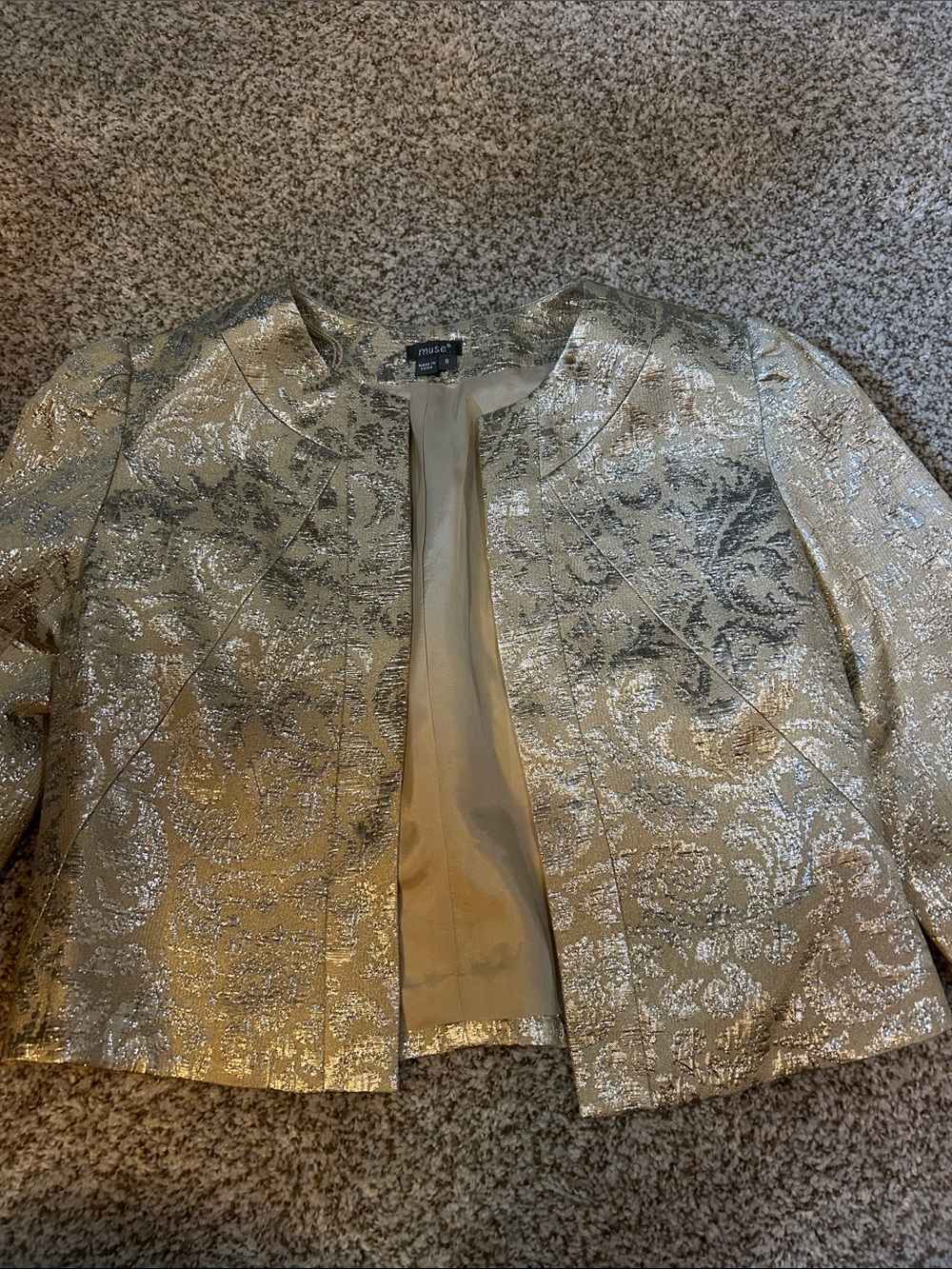Muse Metallic Brocade Open Jacket Never Worn